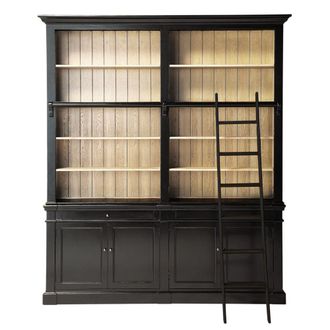 Maisons du monde Librer&iacute;a con 2 puertas y 2 cajones de madera de acacia en negro y escalera negra
