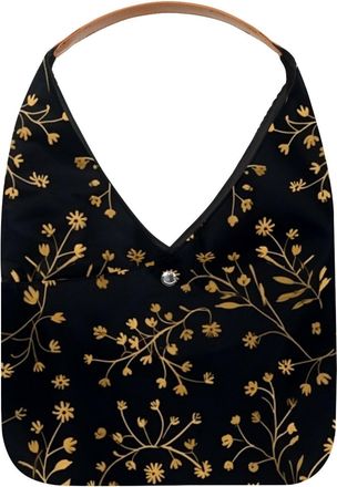 Generic Floral Small Golden Reusable Lightweight Grocery Bags - Foldable Into Compact Pouch, Washable & Sturdy, Multipurpose for Shopping and Travel