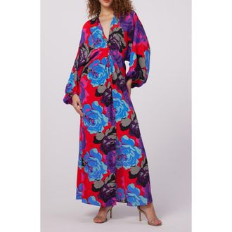 Diane Von F&uuml;rstenberg Print Long Sleeve Maxi Dress in Redemption Rose Blue Red at Nordstrom Rack, Size Xx-Small