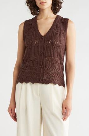 T Tahari Crochet Sweater Vest in Cocoa Bean at Nordstrom Rack, Size X-Small