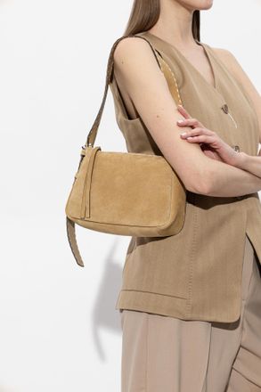 Tory Burch Suede Shoulder Bag Romy Small, Womens, Beige