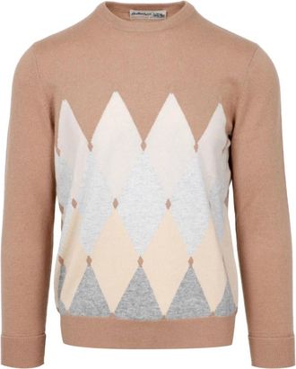 Ballantyne Kasjmier Diamantpatroon Trui - Heren - Cashmere truien - Beige - XL - Kasjmier - Truien & Vesten
