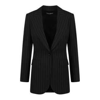 Dolce & Gabbana Jassen, Dames, Zwart, S, Wol, Gestreepte blazer met lange mouwen