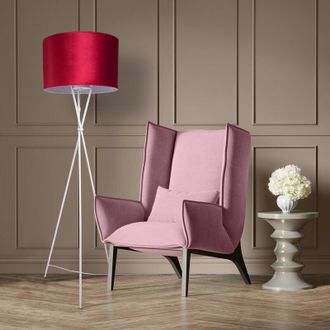 Paco Home Sospensione Lampada Da Terra Treppiede Salotto Paralume Velour Monocolore E27 Lampada da terra - Bianca, Rosso Bianca (Ø45.5 cm) - Paco Home