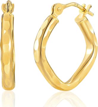 MAX + STONE 14k Solid Yellow Gold Diamond Cut Square Hoop Earrings 14MM to 23MM
