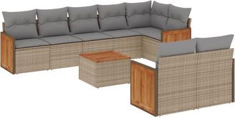 vidaXL Set De Sof&aacute;s De Jard&iacute;n 9 Pzas Con Cojines Rat&aacute;n Sint&eacute;tico Beige Vidaxl