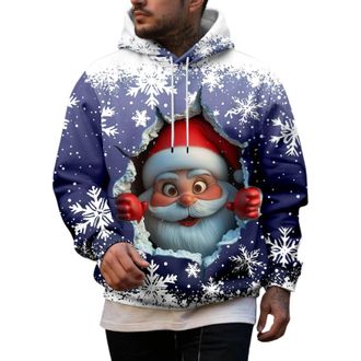 Generic Mens Christmas Sweatshirt Mens Christmas Print Hooded Long Sleeve Hoodie Top Hoodie Xmas Party Hooded Pullover Top With Pocket Santa Festive Sweatshir