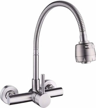 OEM Grifo De Cocina, Mezclador Mural, Acero Inoxidable 304, Grifo De Fregadero Giratorio De 360&deg; Con Manguera Flexible