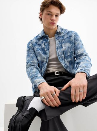 Kuwalla Mens Abstract camouflage textured denim jacket