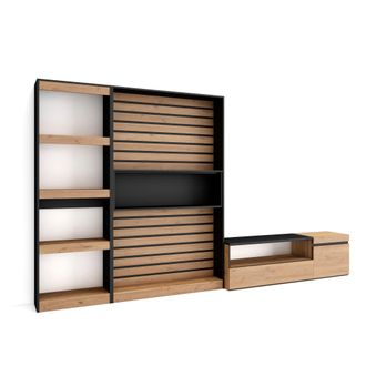 Skraut Home Muebles De Sal&oacute;n Para Tv, Conjunto De Muebles Comedor, 320x186x35cm, Mueble Televisi&oacute;n, Estilo Moderno, Roble Y Negro - Skraut Home