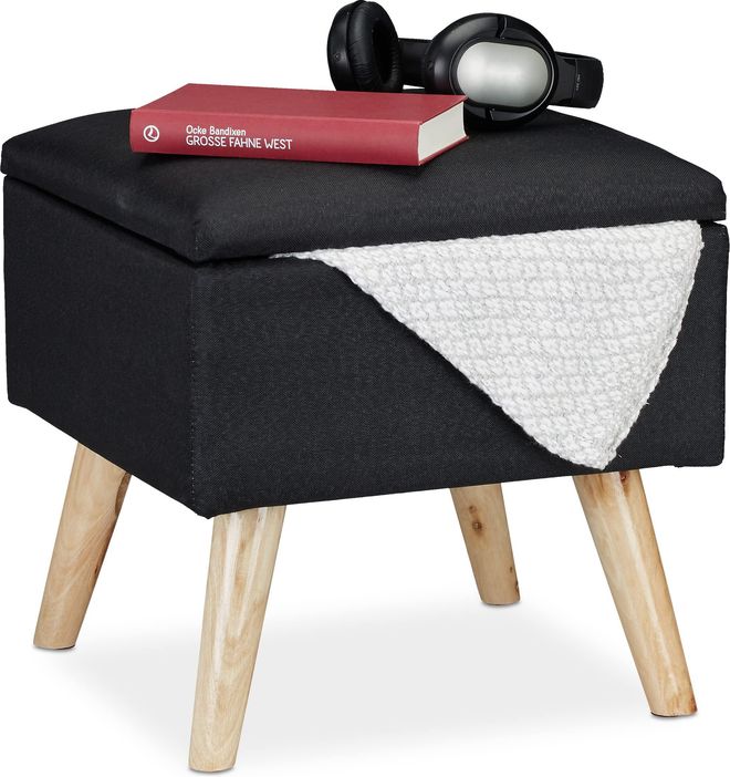 Relaxdays Hocker mit Stauraum, Kunstleinen-Bezug, gepolstert, Holzbeine, Fußhocker mit Deckel, HBT: 40x40x40 cm, schwarz ab 31,99 €