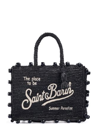 MC2 Saint Barth Rectangular Raffia Handbag with Beaded Edges