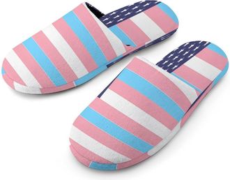 Generic Transgender U.S.A Flag Mens Cozy Memory Foam Slippers Warm Cotton House Shoes Comfy Slipper for Indoor Outdoor
