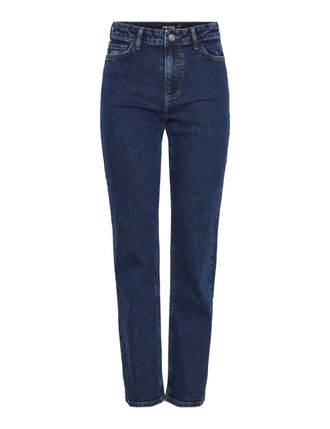 Pieces Womens Pckelly Mw Straight Jeans Db502 Noos, Dark Denim Blue, 29W x 32L