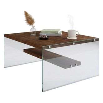 Dmora Mesa De Caf&eacute; Alphara, Mesa De Centro Baja, Revistero Para Sof&aacute;, Estante De La Sala De Estar, 75x75h40 Cm, Nuez, Con Embalaje Reforzado - Dmora