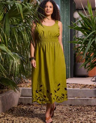 Live Unlimited London Womens Green Embroidered Cut-Out Midi Dress - Size: 24