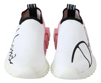 Dolce & Gabbana Womens Pink White Logo Sorrento Sneakers Shoes Polyester Viscose Pu Elastane