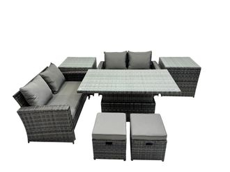 Fimous Outdoor Love Sofa Set 6 Seat Rattan Garden Furniture Set & in Dark Grey