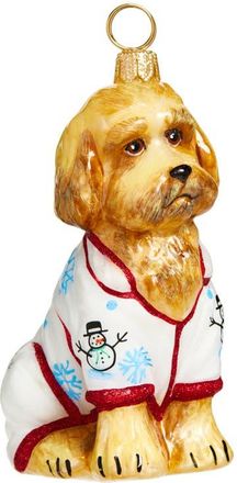 Joy to the World Collectibles Labradoodle in Christmas Pajamas Glass Ornament in Beige/Brown/White at Nordstrom