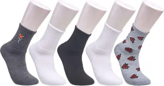 Ed Hardy Rose Print Full Cushion Mid Crew Sock 5 Pack in Charcoal Black at Nordstrom