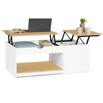 IDMarket Tavolino Eyla Con 2 Piani Ribaltabili E Cassa In Legno Bianco E Faggio