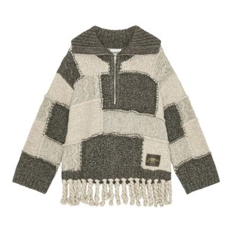 Ganni Turtlenecks, female, Multicolor, Size: 2XS Patchwork Fringe Jumper