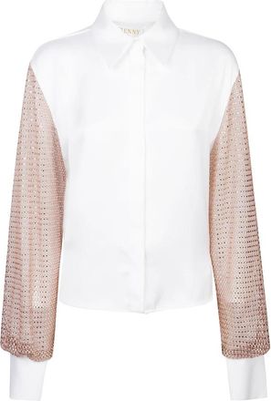 Genny Overhemden, Dames, Wit, S, Satijn, Satijnen blouse met lange mouwen