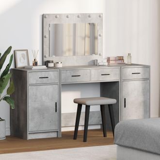 Berkfield Home 3 Piece Dressing Table Set with LED Concrete Grey Engineered Wood
