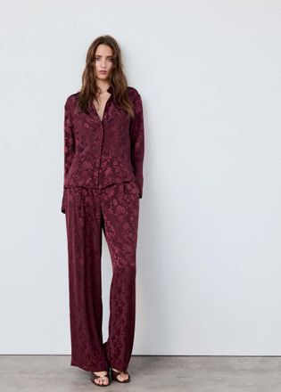 Mango Pantaloni jacquard floreale bordeaux - Donna - 42 - MANGO