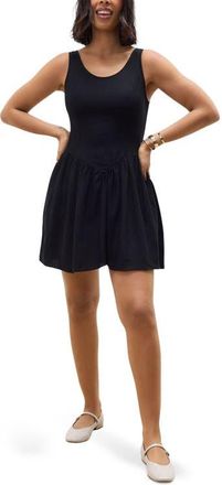 Next Linen Blend Sleeveless Fit & Flare Minidress in Black at Nordstrom, Size 10 Us
