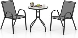 Costway 3 Pcs Outdoor Bistro Set Patio Round Dining Side Table w/2 Chairs-Grey