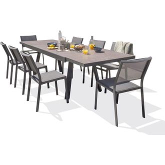 DCB Garden STOCKHOLM - Tavolo e sedie da giardino 8 posti con tavola di vetro in ceramica - DCB GARDEN