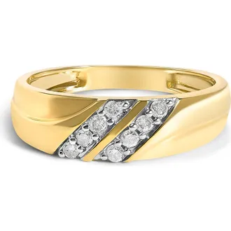 House of Brilliance Mens 14K Yellow Gold Plated Sterling Silver 1/4 Cttw Diamond Two Row Channel Band Ring in Yellow Gold Over Silver at Nordstrom