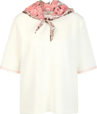 Marc Cain T-shirt met halflange mouwen en sjaaldetail bij de hals - Dames - T-shirts - Wit - 2XL - Katoen - Tops
