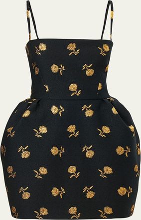 Carolina Herrera Floral Embroidered Peplum Mini Dress