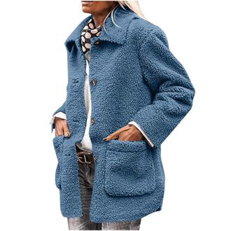 Generic Winter Jackets For Women Uk Teddy Bear Fleece Jacket Women Oversized Cardigan With Pocket Overcoat Warm Windbreak Jacket Button Down Casual Elegant Fl
