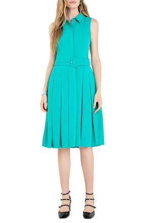 English Factory Pleated Belted Sleeveless Midi Shirtdress in Kelly Green at Nordstrom, Size X-Small