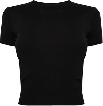 Dsquared2 Wol trui met geborduurd logo - Dames - Ronde hals truien - Zwart - XS - Wol - Truien & Vesten