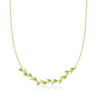 RS Pure by Ross-Simons Chrome Diopside and. Peridot Leaf Necklace in 18kt Gold Over Sterling