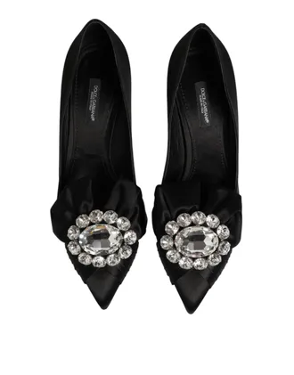 Dolce & Gabbana Womens Black Satin Bow Crystal Embellishment Pumps Shoes Se+vi
