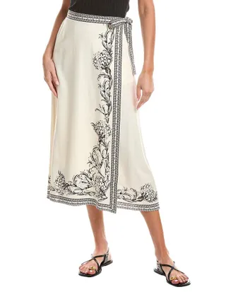 Max Studio Border Linen-Blend Wrap Skirt