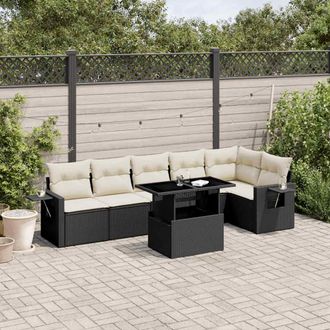 vidaXL Set De Sof&aacute;s De Jard&iacute;n 7 Pzas Con Cojines Rat&aacute;n Sint&eacute;tico Negro Vidaxl