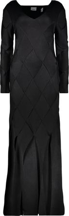 Burberry Maxi-jurk met V-hals en geweven patroon - Dames - Maxi kleedjes - Zwart - XS - Kleedjes