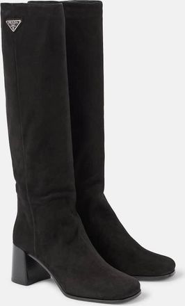 Prada Logo suede knee-high boots