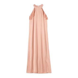 Oltre Kleedjes, Dames, Roze, XL, Satijn, Lange Satin Jurk met Ruches