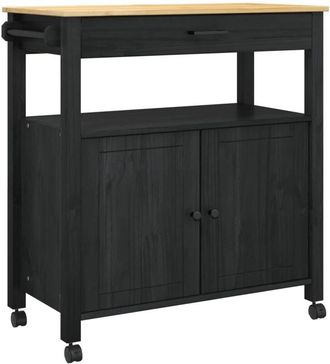 vidaXL Carro De Cocina Negro 88,5 X 40 X 48 Cm Madera De Pino Macizo Vidaxl