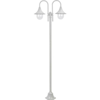 vidaXL Garden Post Light E27 220 cm Aluminium 2-Lantern White vidaXL
