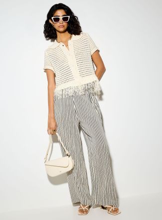 Ichi Womens Asymmetrical drawstring waist wide-leg pant