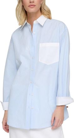 Lafayette 148 New York Contrast Collar Boyfriend Overshirt