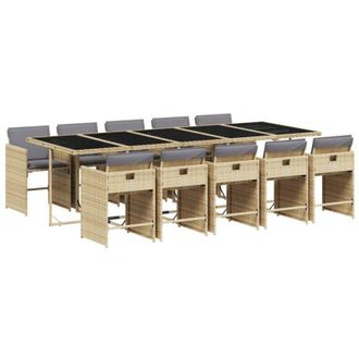 vidaXL Set Comedor De Jard&iacute;n 11 Pzas Con Cojines Rat&aacute;n Sint&eacute;tico Beige Vidaxl